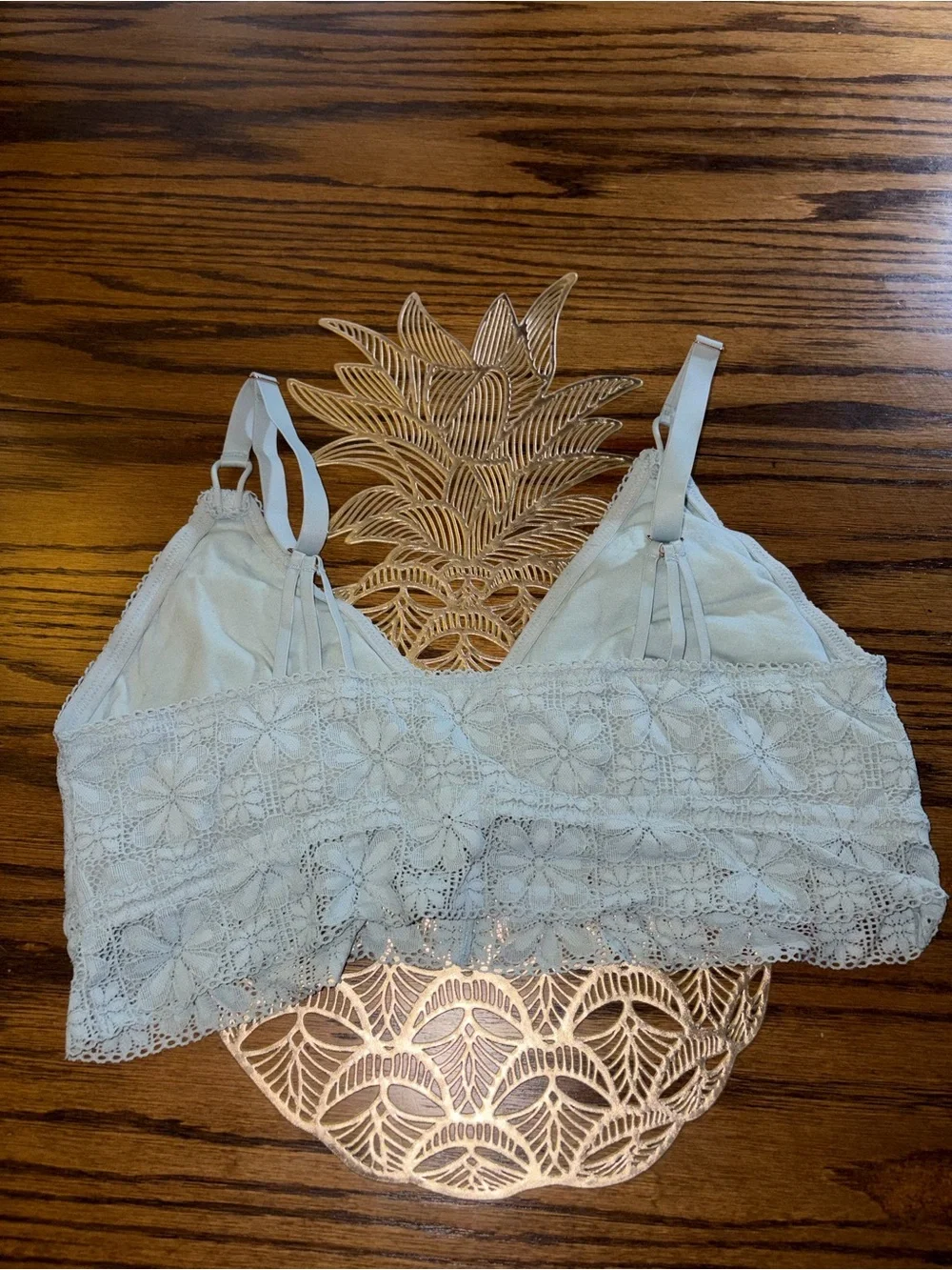 AERIE flower lace bralette, deep v longline, mesh lined, adjustable straps,